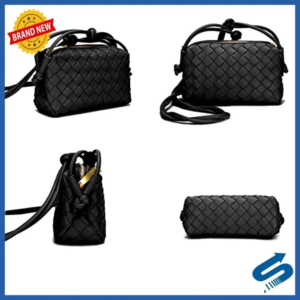 Woven Vegan Leather Crossbody Shoulder Bag Small Tote Purse Chic Summer